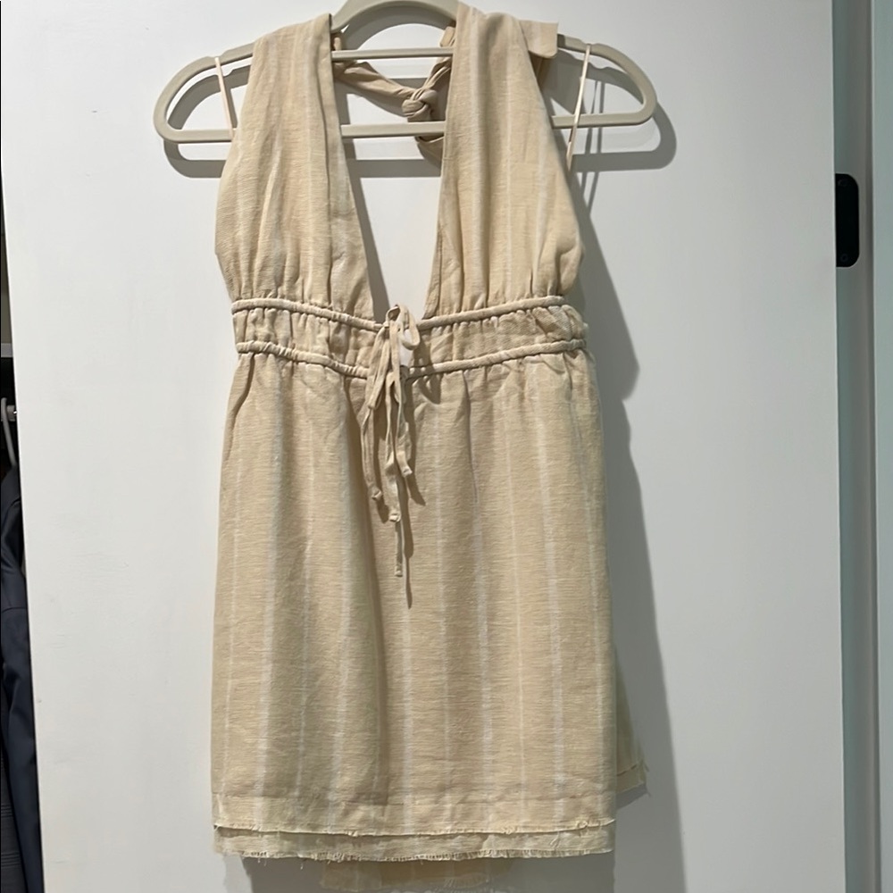 Urban Outfitters Tan and White striped Women’s Halter Dress
